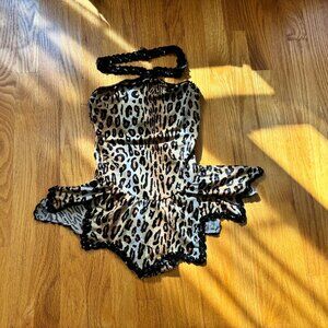 Starmaker Designs Girl 10 Dance Costume Leotard Leopard Ruffle Skirt Halter Neck